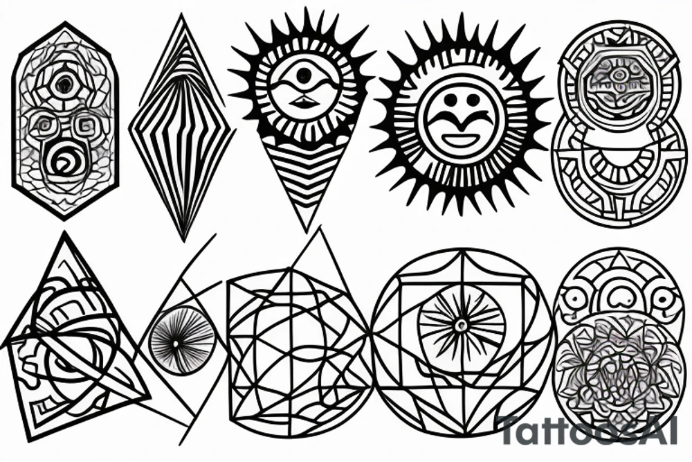 Geometric sun sea tattoo idea