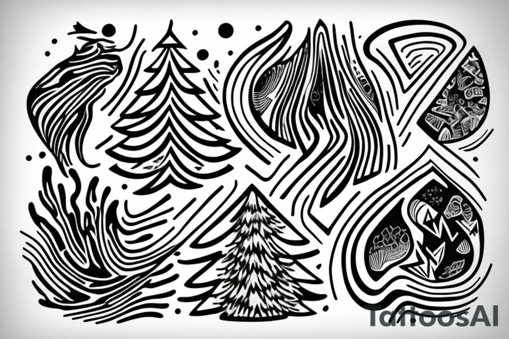 nature ratio pine tree northern lights orca tattoo idea