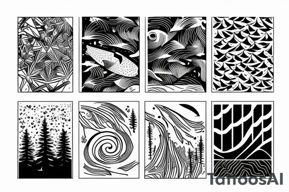 nature ratio pine tree northern lights orca tattoo idea