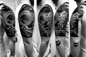 a half sleeve with the name shepherd with a planet theme tattoo idea