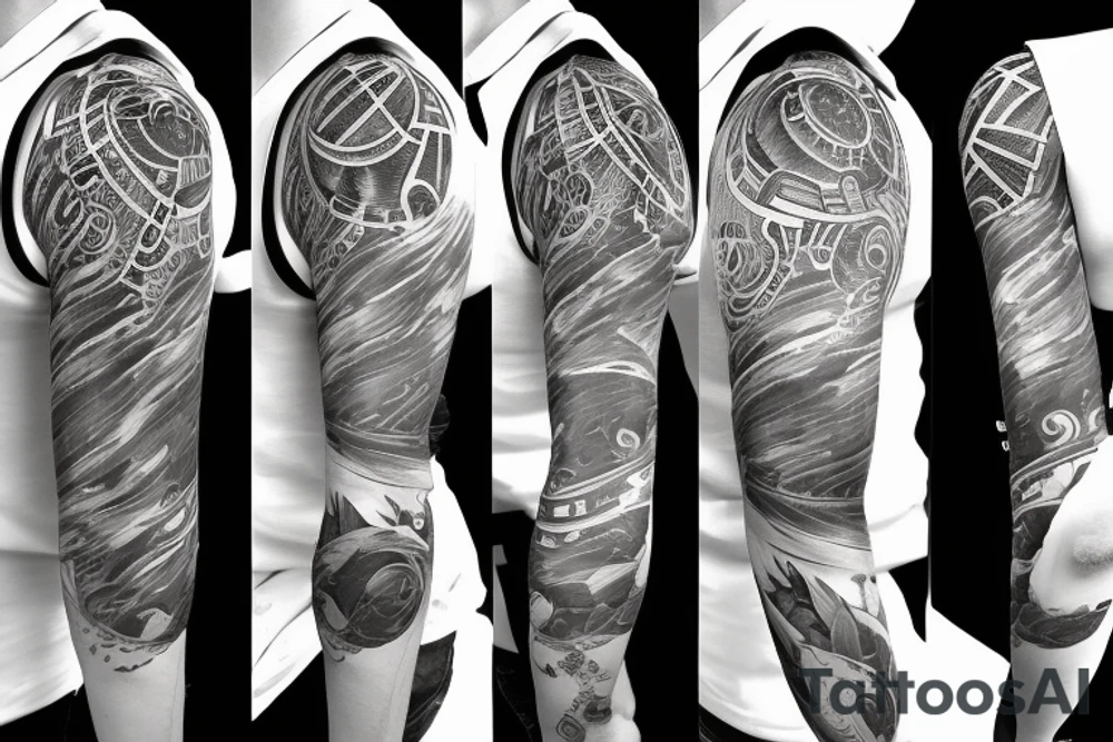 a half sleeve with the name shepherd with a planet theme tattoo idea a half sleeve with the name shepherd with a planet theme tattoo idea