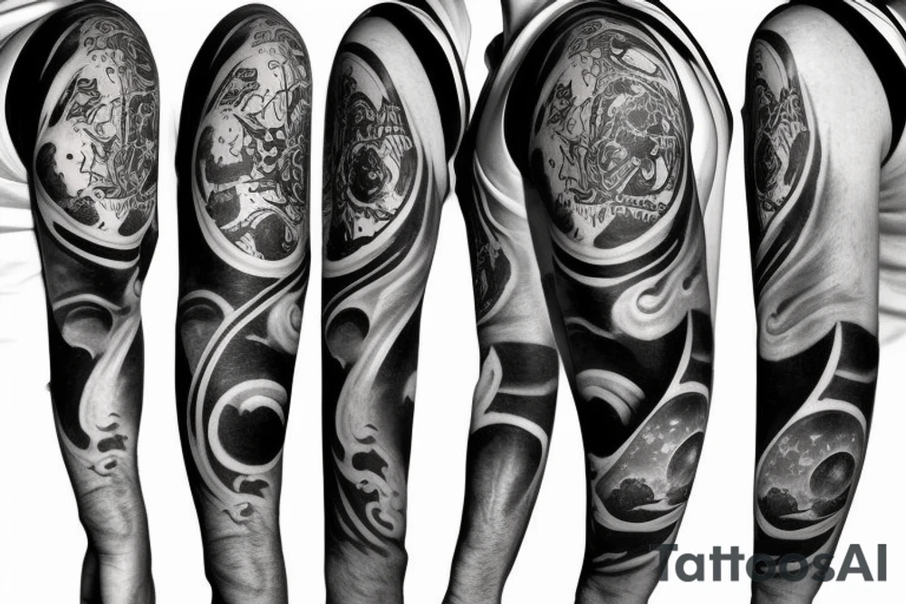 a forearm half sleeve with the name shepherd with a planet theme tattoo idea