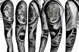 a forearm half sleeve with the name shepherd with a planet theme tattoo idea