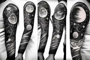 a forearm half sleeve with the name shepherd with a planet theme tattoo idea