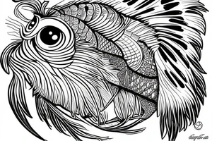 Lion owl fish tattoo idea