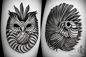 Lion owl fish tattoo idea