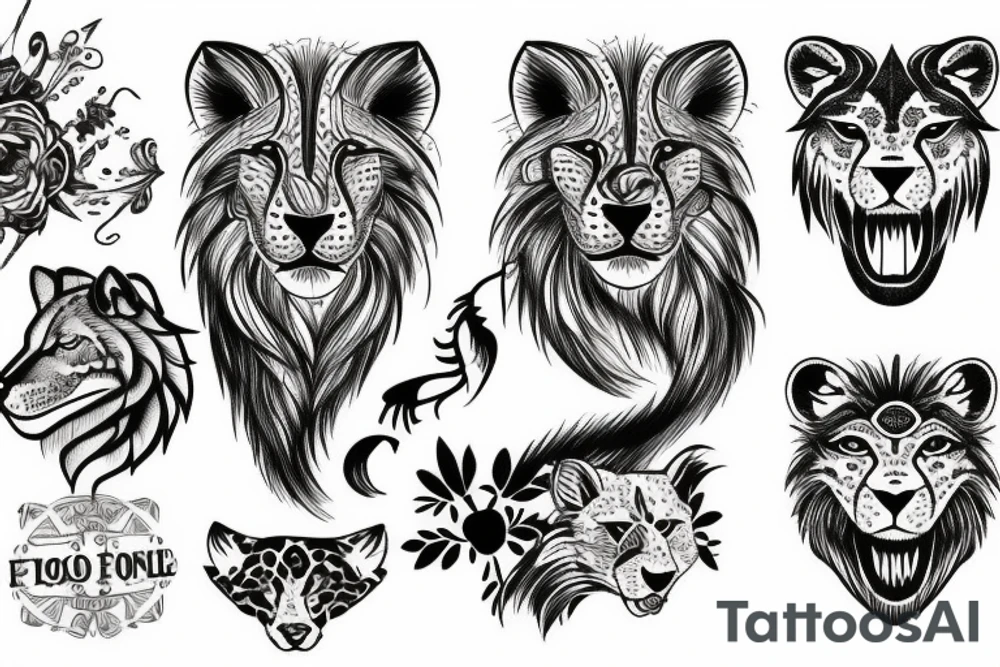 Lion wolf Cheetah tattoo idea