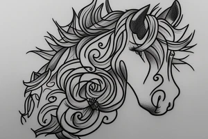 simple horse head outline with sunflower tattoo idea