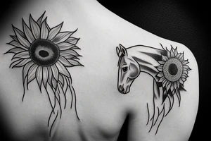 simple horse head outline with sunflower tattoo idea