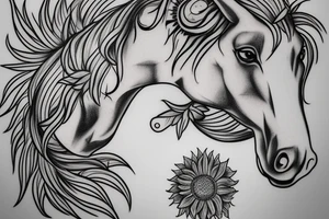 memorial horse head outline with sunflower tattoo idea