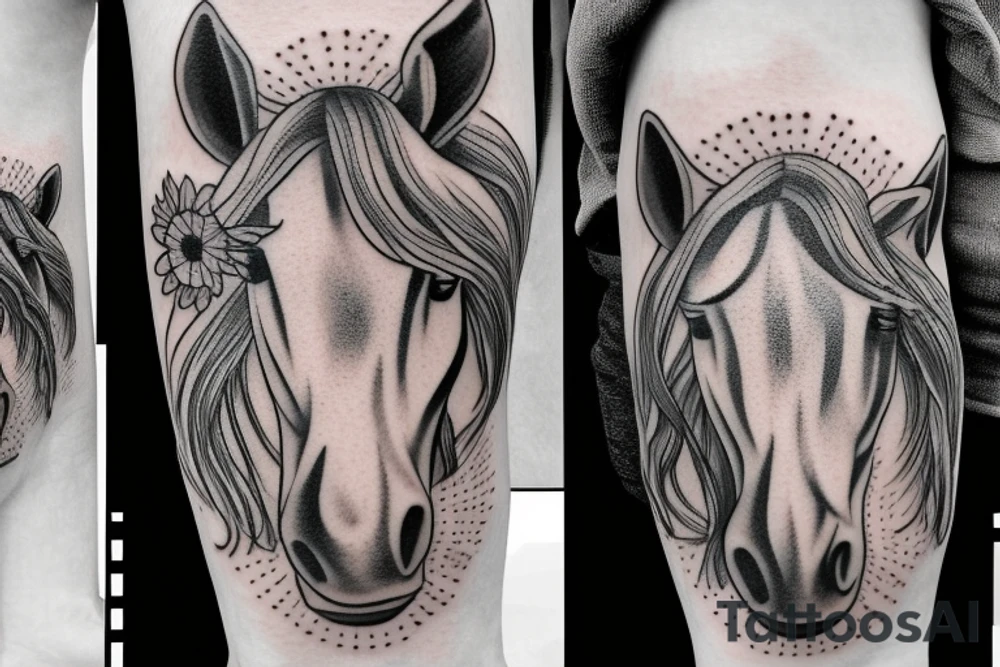 memorial horse head outline with sunflower tattoo idea