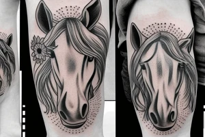 memorial horse head outline with sunflower tattoo idea