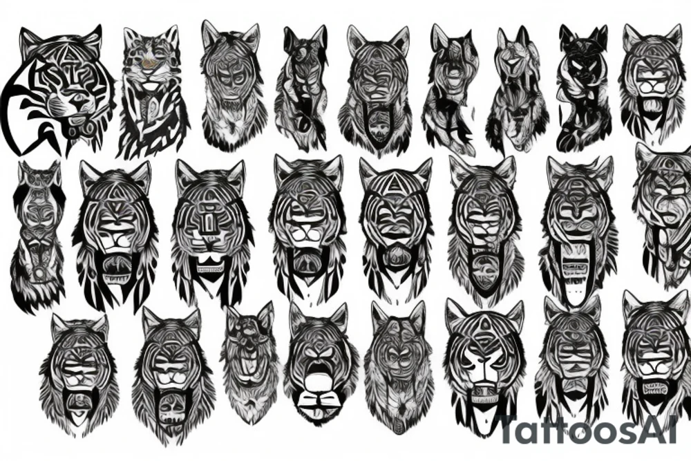 tiger lion lynx totem pole tattoo idea