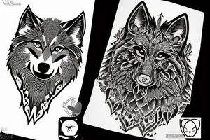 A wolf looking straight ahead with complex fur patterns tattoo idea