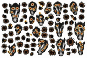 horse head with half of face covered in sunflowers tattoo idea