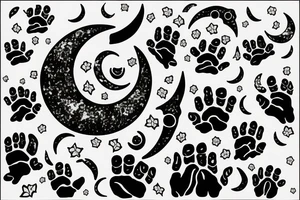 Crescent moon with Ivy and dog paws tattoo idea