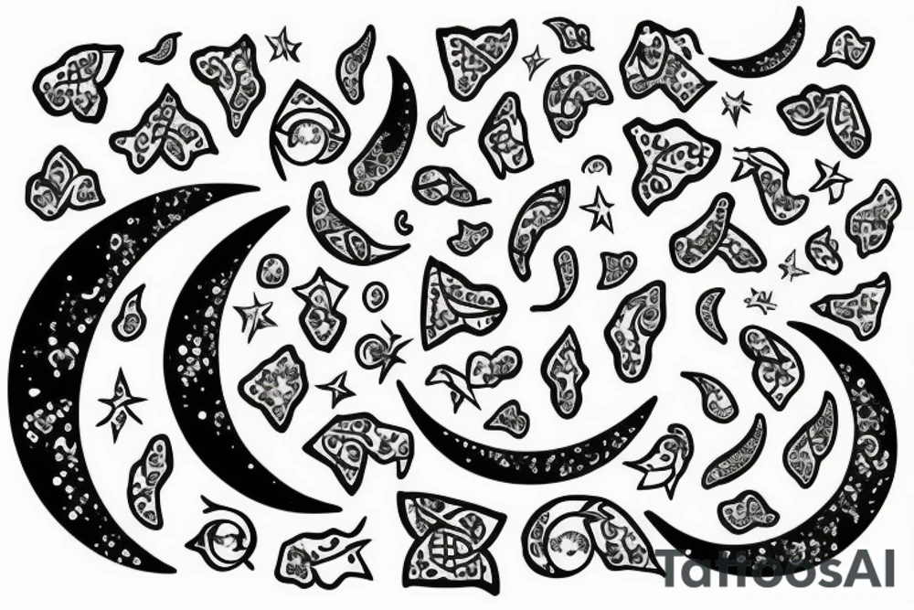 Crescent moon, Ivy vines, small dog paws tattoo idea