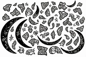 Crescent moon, Ivy vines, small dog paws tattoo idea