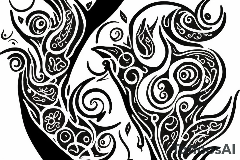 Crescent moon, Ivy vines, small dog paws tattoo idea