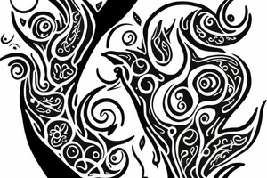 Crescent moon, Ivy vines, small dog paws tattoo idea