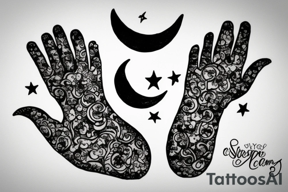 Crescent moon, Ivy vines, small dog paws tattoo idea