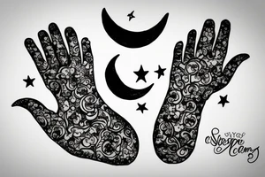 Crescent moon, Ivy vines, small dog paws tattoo idea