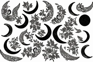 Crescent moon, Ivy vines, small dog paws tattoo idea