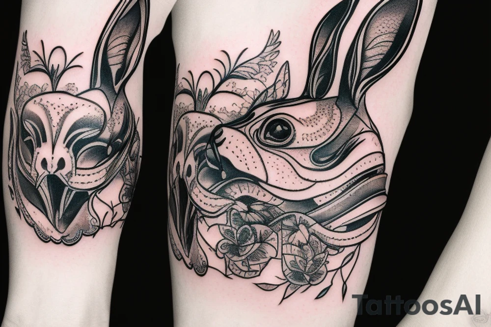 crazy rabbit skull smoking tattoo idea