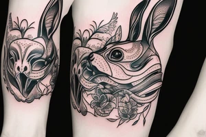 crazy rabbit skull smoking tattoo idea