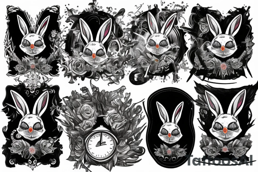 crazy rabbit skull smoking tattoo idea
