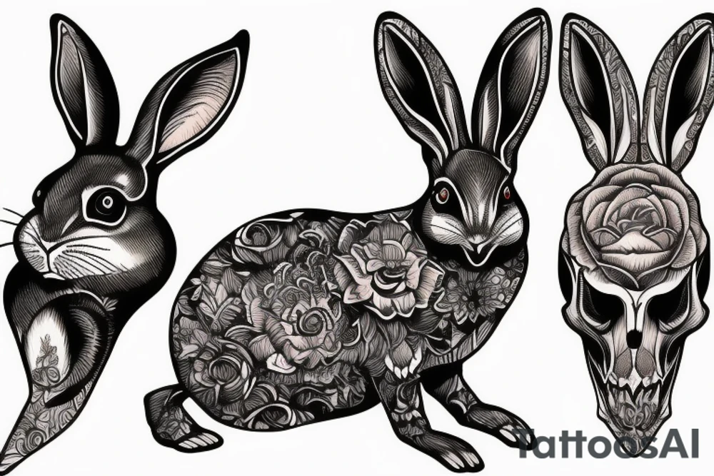 crazy rabbit skull smoking tattoo idea