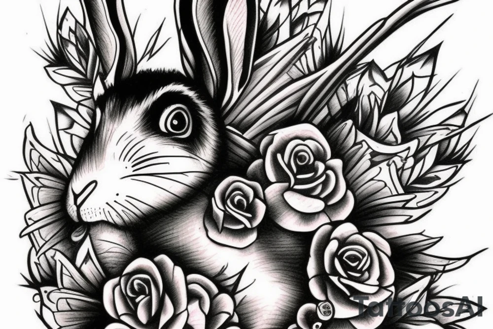 crazy rabbit skull smoking tattoo idea