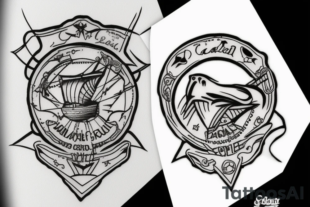 Sailor wolf sea ship gold chain tattoo idea