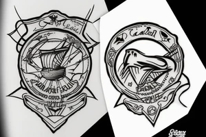 Sailor wolf sea ship gold chain tattoo idea