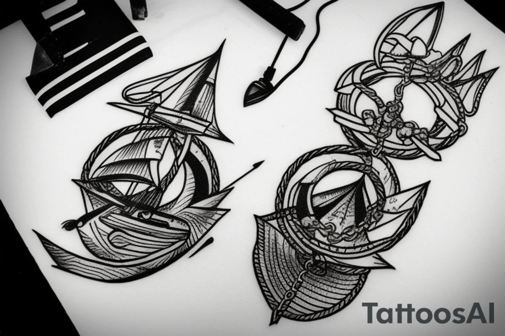 Sailor wolf sea ship gold chain tattoo idea