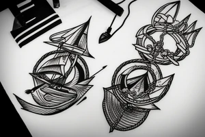 Sailor wolf sea ship gold chain tattoo idea