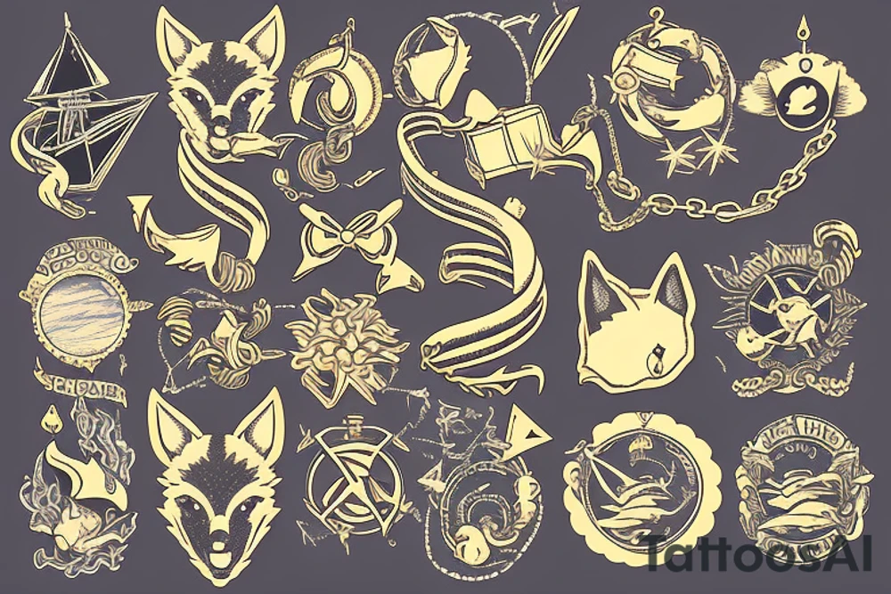 Sailor wolf sea ship gold chain tattoo idea