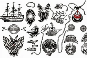 Sailor wolf sea ship gold chain tattoo idea