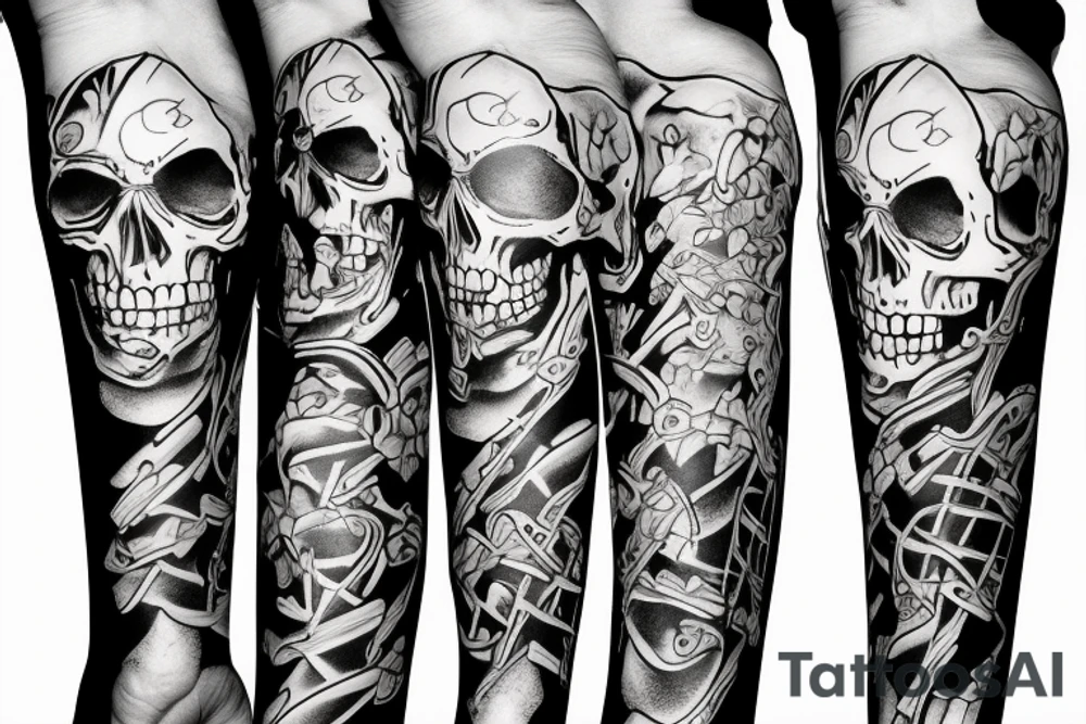 Skeleton clinging to an oxygen cylinder tattoo idea