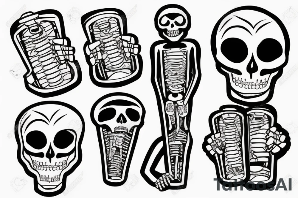 Skeleton clinging to an oxygen cylinder tattoo idea