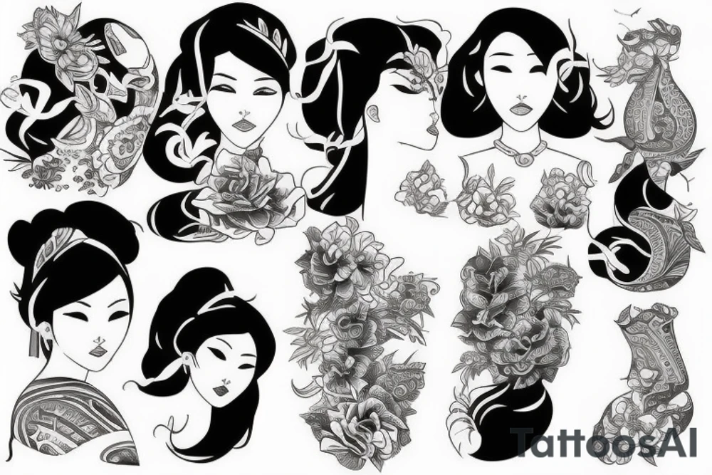 Asian design, women, covered tattoo idea