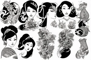 Asian design, women, covered tattoo idea
