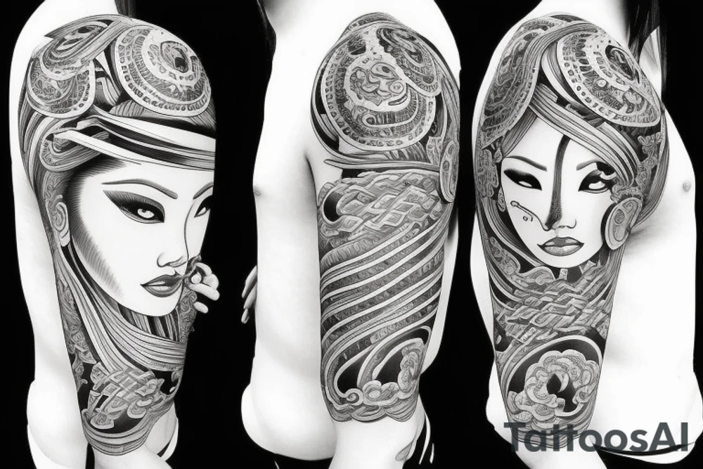 Asian design, women, covered tattoo idea