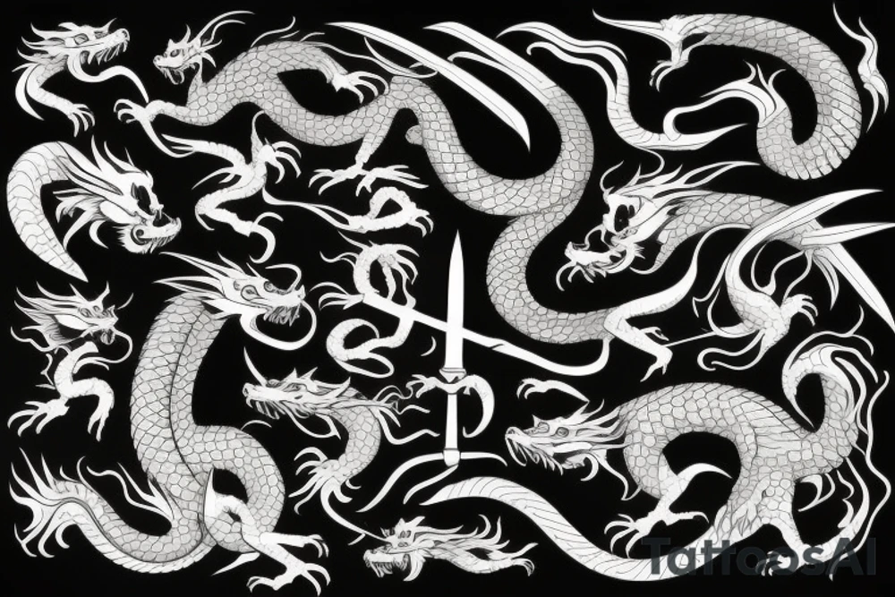 Asian design, dragon, sword, tattoo idea