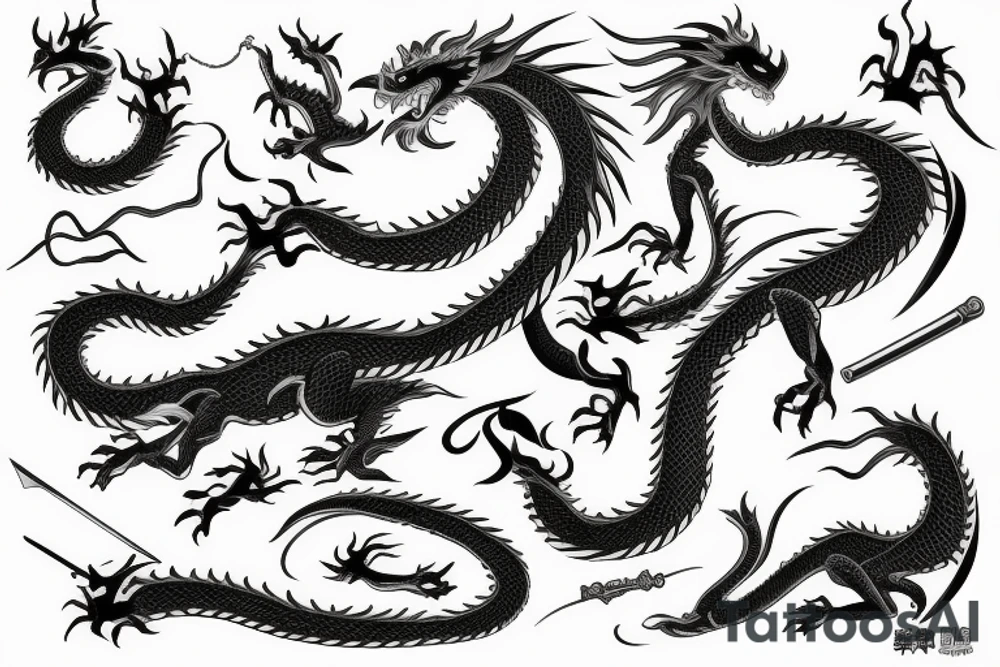 Asian design, dragon, sword, tattoo idea