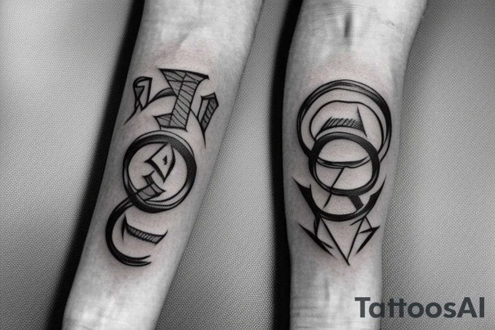 A forearm tattoo with black bands around the top and bottom with rune text on the bands tattoo idea