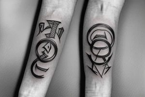 A forearm tattoo with black bands around the top and bottom with rune text on the bands tattoo idea