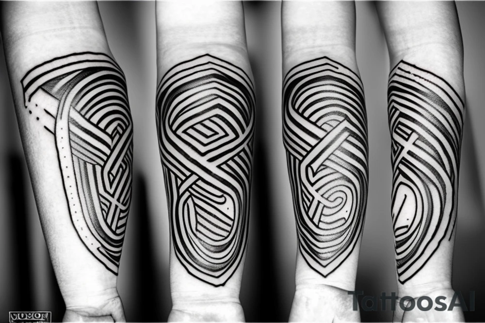 A forearm tattoo with black bands around the top and bottom with rune text on the bands tattoo idea