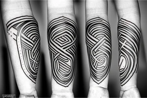 A forearm tattoo with black bands around the top and bottom with rune text on the bands tattoo idea