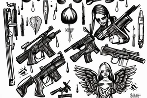 an angel with a rifle and a tear drop tattoo idea